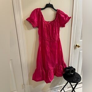 Harlow & Rose Vibrant Pink Puff Short Sleeve Boho Dress, size xl